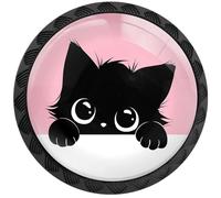 Artinhand Confezione da 4 pomelli rotondi per armadietti a forma di gatto, colore nero, per cassetti e credenze a forma di gatto, per armadietti da cucina e bagno