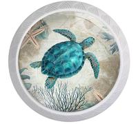 Artinhand Confezione da 4 pomelli rotondi per armadietti a forma di tartaruga marina, stile vintage, colore turchese, per cassetti e credenze, maniglie per armadietti da cucina e bagno