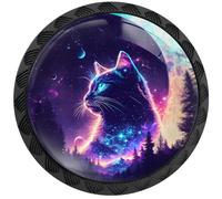 Artinhand Confezione da 4 pomelli rotondi per armadietti, cassetti e credenze, colore viola con cielo stellato, per armadietti da cucina e bagno