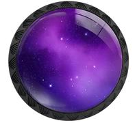 Artinhand Confezione da 4 pomelli rotondi per armadietti e cassetti, colore: viola, motivo: galassia e stelle, per armadietti da cucina e bagno