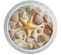 Artinhand Confezione da 4 pomelli rotondi per cassetti con conchiglie e stelle marine, colore bianco, per credenze, porte, armadietti, mobili da cucina e bagno