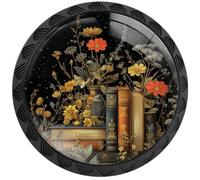 Artinhand Confezione da 4 pomelli rotondi per cassetti, stile vintage, motivo botanico, per armadietti, porte, credenze, credenze, armadietti, mobili da cucina e bagno
