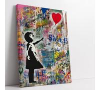 Artis Laboratory Bambina con palloncino rosso in stile Banksy Graffiti- Poster su tela SENZA CORNICE per arredamento casa e ufficio - Tela da parete 30x42cm