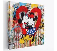 Artis Laboratory Topolino in Love in stile Banksy Riproduzione Artistics - Quadro su tela pronto da appendere con kit montaggio incluso arredamento casa e ufficio - 100x100cm