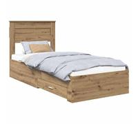 Artisan Oak Bed Frame 100x200 cm with Storage Drawers, Modern Wooden Platform with Slatted Base, Space-Saving Single Frame for Small Bedroom, Easy Clean Engineered Wood Bed with Metal Handles