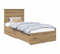 Artisan Oak Bed Frame with Headboard 90x200 cm, Engineered Wood Single Bed with Storage Drawers, Modern Slatted Base for Mattress, Space-Saving Design for Bedroom and Guest Room, Easy Assembly
