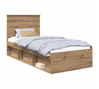Artisan Oak Wood Bed Frame with Headboard Single 90x190 cm Modern Minimalist Design Engineered Wood Solid Pine Slatted Base Support Urban Apartment Bedroom Durable Easy Clean for Compact Spaces