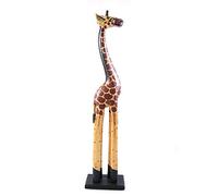 Artisanal Statua giraffa 60 cm in legno, decorazione atmosfera savana africana.