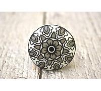 ARTISNO Bellissimi pomelli in ceramica grigia e bianca - Set di 10 pomelli rotondi decorativi per mobili da cucina e cassetti, eleganti pomelli per armadi e comò con finitura lucida (diametro 3,8 cm)