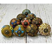ARTISNO Ceramic Knobs Kitchen Cabinet Drawer Knobs Hardware Knobs Handmade Knobs Cabinet Knobs Ceramic Door Knobs Pack of 10 (Brown Ethnic)