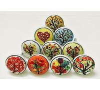 ARTISNO - Confezione da 10 pomelli per cassetti in ceramica per cucina - Ferramenta realizzata a mano per porte e armadi (albero assortito)