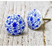 ARTISNO Pomelli in ceramica colorati blu per mobili da cucina, bagno, credenze, cassettiere, cassettiere, fatti a mano, set di 10 (floreale)
