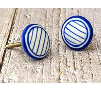 ARTISNO Pomelli in ceramica colorati blu per mobili da cucina, bagno, credenze, cassettiere, cassettiere, fatti a mano, set di 10 pezzi (a righe)