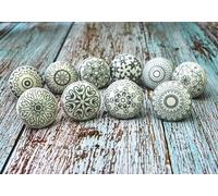 ARTISNO Pomelli in ceramica grigia e bianca per armadietti da cucina, cassetti, pomelli fatti a mano, pomelli per armadietti, pomelli in ceramica, set da 10