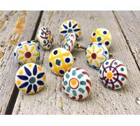 ARTISNO Pomelli in ceramica multicolore per armadietti da cucina e cassetti, pomelli fatti a mano, pomelli per porte in ceramica, set da 10 (design 15)