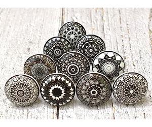 ARTISNO Pomelli in ceramica neri e bianchi per armadietti da cucina e cassetti, pomelli hardware, pomelli fatti a mano, pomelli per armadietti, pomelli per porte in ceramica. Set da 10 (Design c)