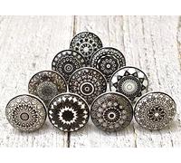 ARTISNO Pomelli in Ceramica per Armadi - Set da 10 Pomelli Neri a Design Misto, Rotondi, in Ceramica, Dipinti a Mano, Stile Boho, per Cucina, Armadio e Cassetti | Maniglie Lucide per Guardaroba e Comò