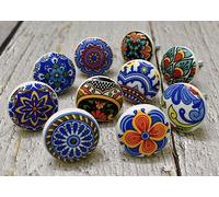 ARTISNO Pomelli in ceramica per cassetti di cucina - Ferramenta artigianale per porte e armadi - Set da 10 (Fiore vintage)