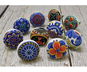 ARTISNO Pomelli in ceramica per cassetti di cucina - Ferramenta artigianale per porte e armadi - Set da 10 (Fiore vintage)