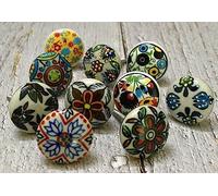ARTISNO Pomelli in ceramica Pomelli per cassetti da cucina Pomelli Hardware Pomelli fatti a mano Pomelli per armadi Pomelli per porte in ceramica. Set di 10 (motivo floreale a punti)