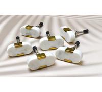 ARTISNO Pomello ovale in ottone con pietra | Maniglia per cassetto | Pomello per mobili | Pomello per armadietti | Oro | Pietra naturale | Manico in ottone (bianco) set- 6