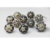 ARTISNO Set di 10 pomelli in ceramica bianca e nera per cassetti e armadietti da cucina, realizzati a mano, per armadietti e porte in ceramica