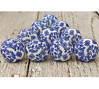 ARTISNO Set di 10 pomelli in ceramica colorati blu per armadietti da cucina, bagno, credenze, cassettiere, cassettiere, in ceramica fatta a mano, set di 10 (design b)