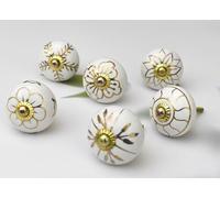 ARTISNO Set di 6 pomelli in ceramica per armadietti da cucina e cassetti, fatti a mano, per porte e armadietti, colore oro bianco