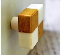 ARTISNO Set di 6 pomelli in marmo decorativi bianchi e marroni di forma rettangolare, realizzati a mano, per armadietti da cucina e cassetti, lucidi per armadi e comò (4 x 3,5 cm)