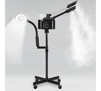 Artist hand Vaporizzatore facciale professionale 3 in 1 per estetista con ugello caldo e freddo, lampada di ingrandimento a LED 5x, per salone di bellezza, spa, nero