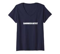 Artista del Sandwich Maglietta con Collo a V, Donna, Navy, L