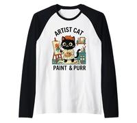 Artista Gatto Paint & Purr Cute Painter Kitty Art Lover Divertente Maglia con Maniche Raglan