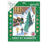 Artiste - Pittura numerata, mercatino di Natale, feste, artigianato natalizio, tavola da 395 x 295 mm, 14 colori acrilici, set di pennelli di 3 dimensioni, per adulti, hobby, design con numeri