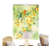 Artistic Birds Calendar - Wall Planner for Everyday Use | Paper Material with Nature Design, 12 Month Scheduling Collection, Study Dorm Kitchen Apartment Bedroom Decor, Compact 28.5x21cm Size