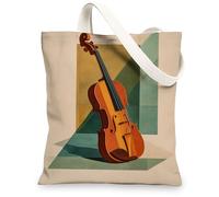 Artistic Canvas Tote Bags, Vintage Violino Design riutilizzabile drogheria borse, leggero lavabile tracolla borse di tela per, Beige, 13x15 Inch