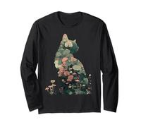 Artistic Cat Silhouette Natura Tema Fungo Piante Amante Maglia a Manica