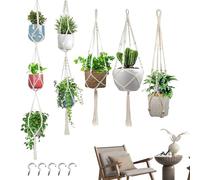 Artistic Cotton Plant Holders, Versatile 5-Pack Set, Hand-Woven Support with Variable Length Feature, High-Strength Fiber, Reliable Garden Accessory with Rustic Style, Floating Decor for Balcony & Bed