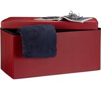 Artistic Fashionista Limited Cassapanca portaoggetti in finta pelle con coperchio, multiuso, pieghevole, poggiapiedi, sgabello, giocattoli, panchina per coperte, biancheria (rosso, grande, 76 x 38 cm)