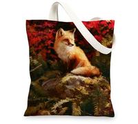 Artistic Fox - Borsa tote in tela con motivo animale, riutilizzabile, leggera, lavabile, con tracolla, per palestra, viaggi, spiaggia, picnic, 33 x 38 cm