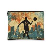 Artistic Grunge Makeup Bag, Colorful Fireworks Pattern Cosmetic Travel Pouch for Men Portable Zipper Organizer, Summer Festival Toiletry Bag, Blu, 7x9 Inch, Fuochi d'arti