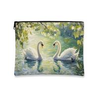 Artistic Swan - Trousse da viaggio per cosmetici, in stile vintage, con cerniera, organizer portatile con cerniera, borsa da toilette primaverile per la cura della pelle, bianco, 7x9 Inch, Cigno
