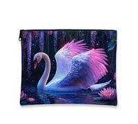 Artistic Swan - Trousse per trucchi e cosmetici, motivo floreale, da donna, organizer portatile con cerniera, perfetta per viaggi e uso quotidiano, Pesca, 7x9 Inch, Cigno