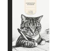 Artistic Tabby Cat Writing Composition Notebook: Wide Ruled Lined Paper for Students and Office - Aesthetic Hand Drawn Black and White Sketch Art Stationery for Cat Lovers