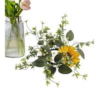 Artistic Wreath - Nine Inch Sunflower Layout, Unique Artificial Floral Hardware, Aesthetic Pillar Holder Component, Brightens Tabletop Efficiently, Decor Supply Class, Yellow Boho Gear For Spring