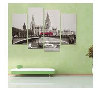 Artistica Tela per Decorazione Murale Nessuna Cornice, Poster su Tela, 4 Pannelli, Retro, Londra, Big Ben, Autobus Rosso, Parete per Soggiorno, Decorazione per La Casa, Pittura, Quadri Modulari(B)