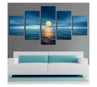 Artistica Tela per Decorazione Murale Senza Cornice, Sole nel Blu dell'Oceano, Paesaggio, Alba, 5 Pannelli, Stampa su Tela, Pittura Artistica, Decorazione da Parete(D)