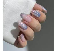 Artistico Francese Onde Modello Breve Mandorla Premere Su Unghie ABS Unghie Finte Per Posto di Lavoro Vacanza Evento Scala di Pesce Design Press On Nail ABS