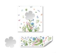 Artistico mano disegnato a mano fiore foglia verde farfalla combinazione specchio adesivo per pareti realizzato da materiale PVC auto per migliorare la decorazione della stanza
