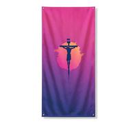 Artistico Tramonto Porta Banner Decorativo, Gradiente Pesca Viola Decorazione Da Parete, Primavera Estate Religioso Home Accents 91x182 Pollici