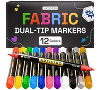 Artistro 12 Pennarelli per Tessuti Doppia Punta - Kit Permanente per Magliette, Borse, Tela - Punta Fine e Pennello Antisfocatura